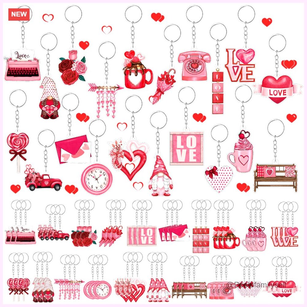 Acrylic Heart Keychains Bulk Set Valentine's Day Gifts Party Decor Accessories